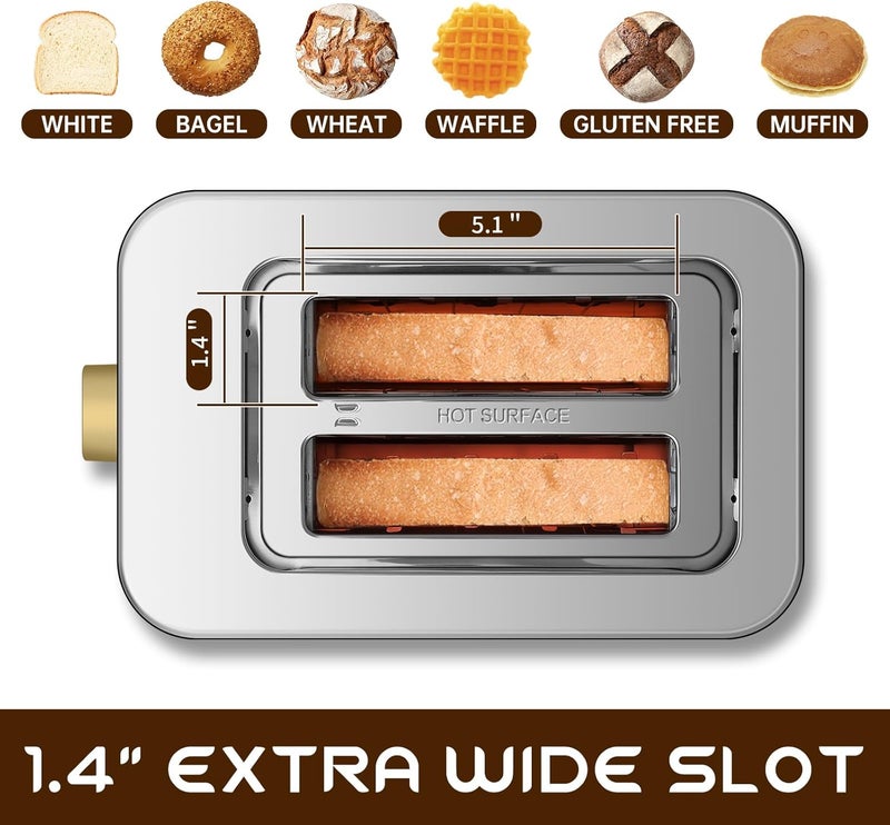 SEEDEEM Toaster 2 Slice, Touch Control Screen, Smart Stainless Toaster, 6 Shade Setting, 6 Bread Selection, Countdown, Removable Crumb Tray, 900W, Peach Pink - Image 3